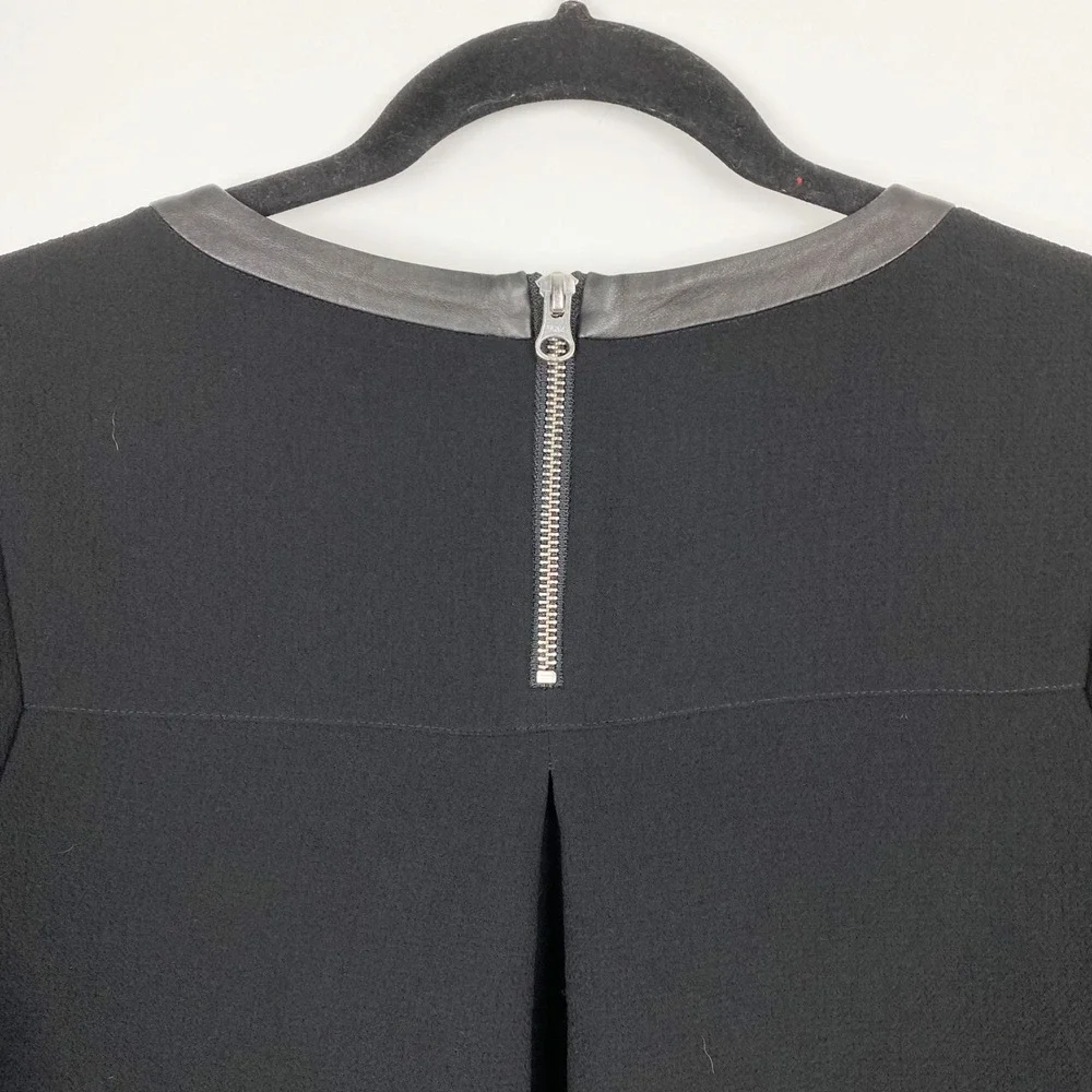 Madewell Leather Trim Crepe Inverted Pleat‎ Shift Dress Womens M Black